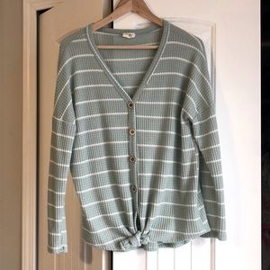 Light teal and white striped waffle top